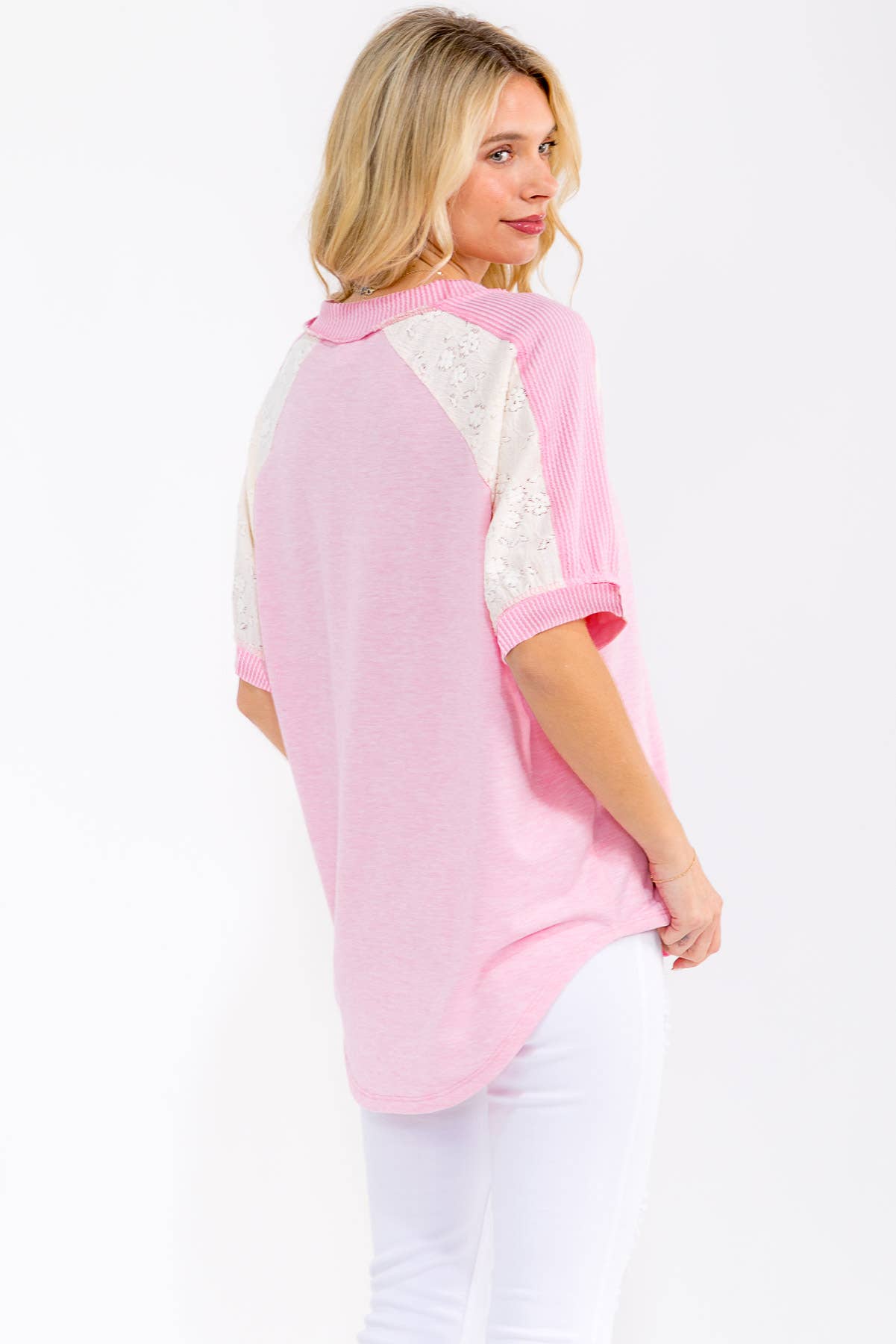 V Neck Textured Contrast Knit Top T6189 - Whiskey Darling Boutique