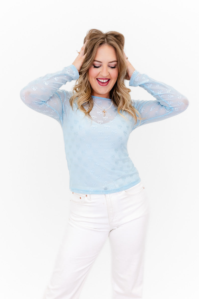 Benny Bow Embroidered Mesh Top - Whiskey Darling Boutique