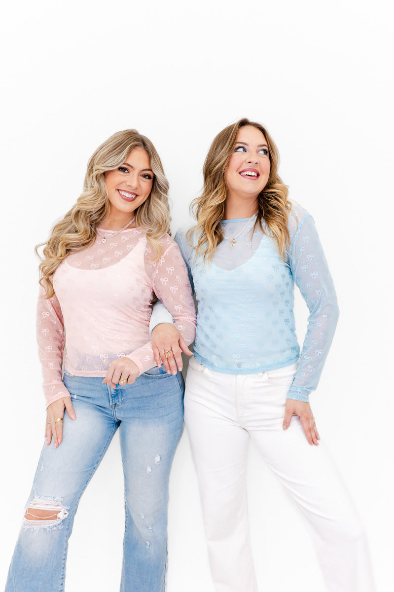 Benny Bow Embroidered Mesh Top - Whiskey Darling Boutique