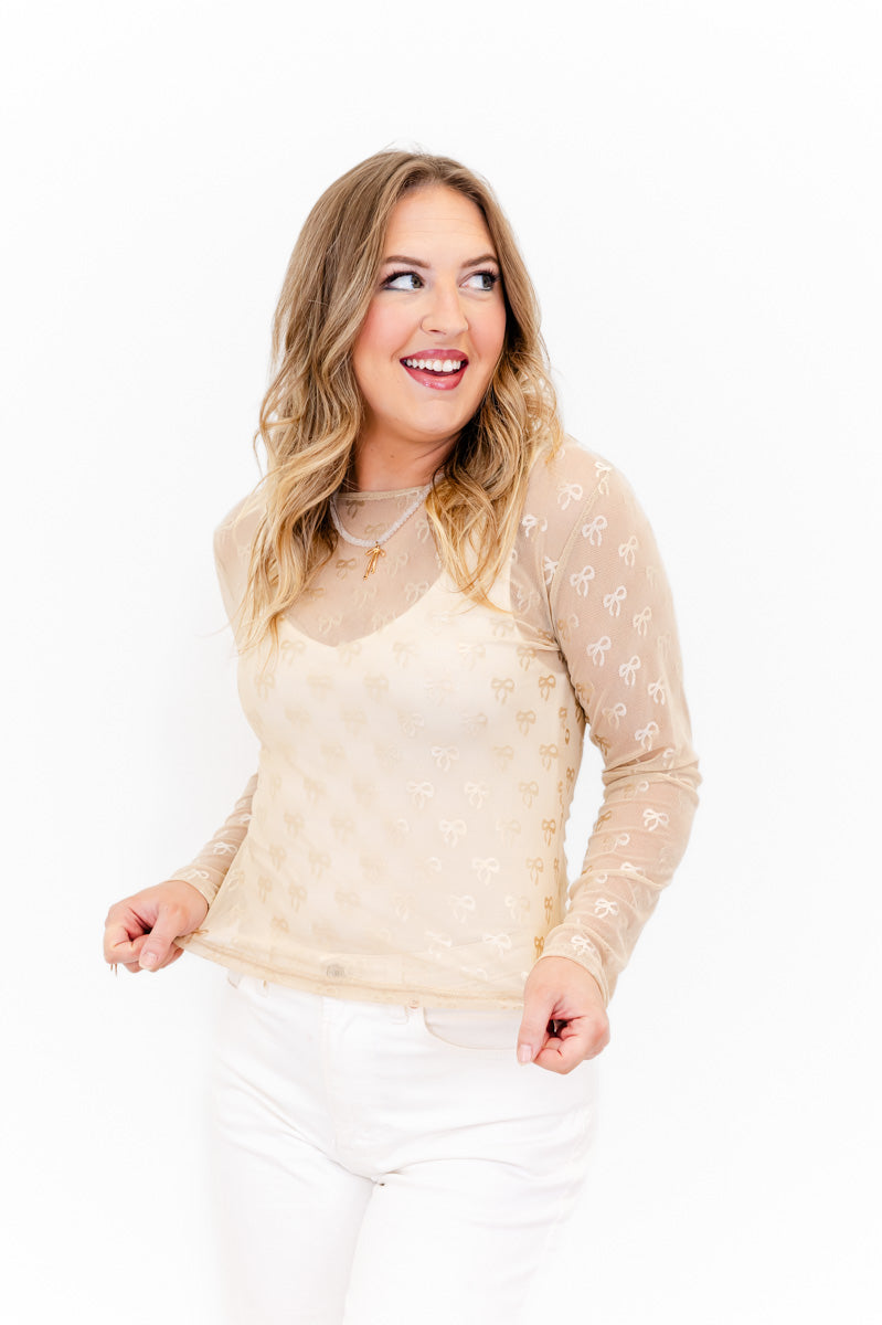 Benny Bow Embroidered Mesh Top - Whiskey Darling Boutique