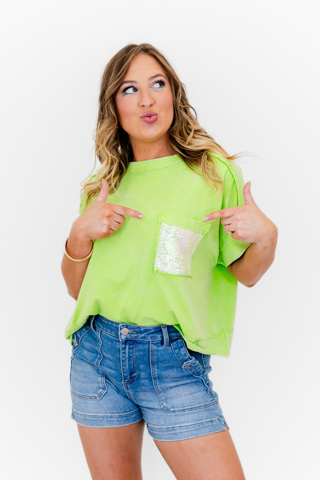 Faeve Lime Green Washed Cotton Top - Whiskey Darling Boutique