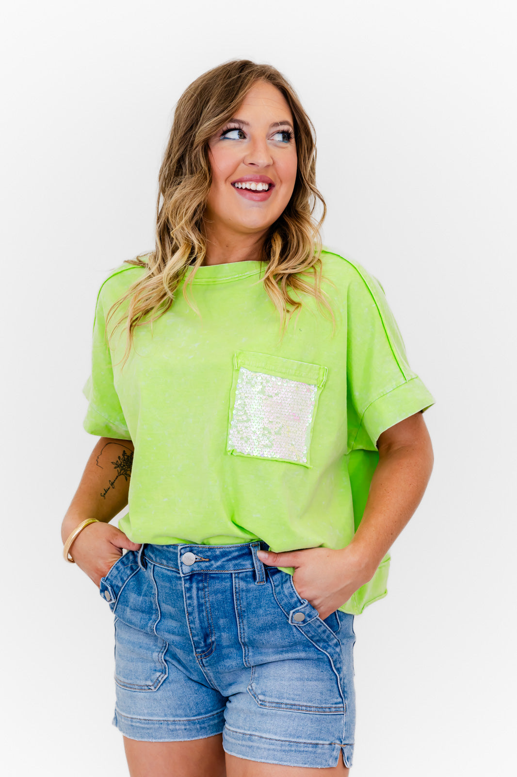 Faeve Lime Green Washed Cotton Top - Whiskey Darling Boutique