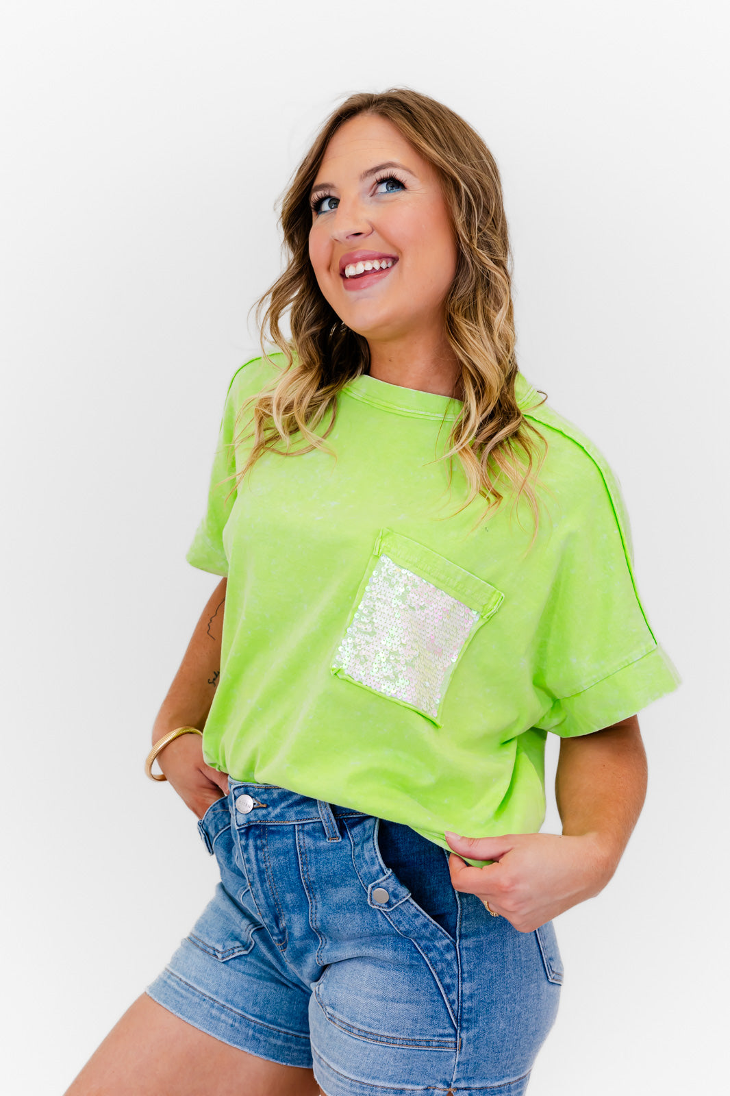 Faeve Lime Green Washed Cotton Top - Whiskey Darling Boutique
