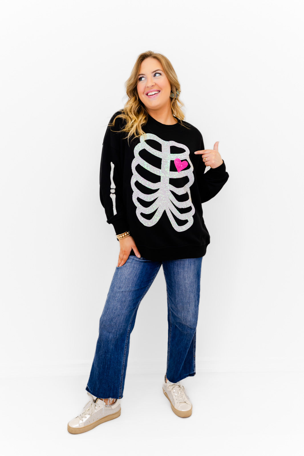 Skeleton Sequin Embellished Sweatshirt - Whiskey Darling Boutique