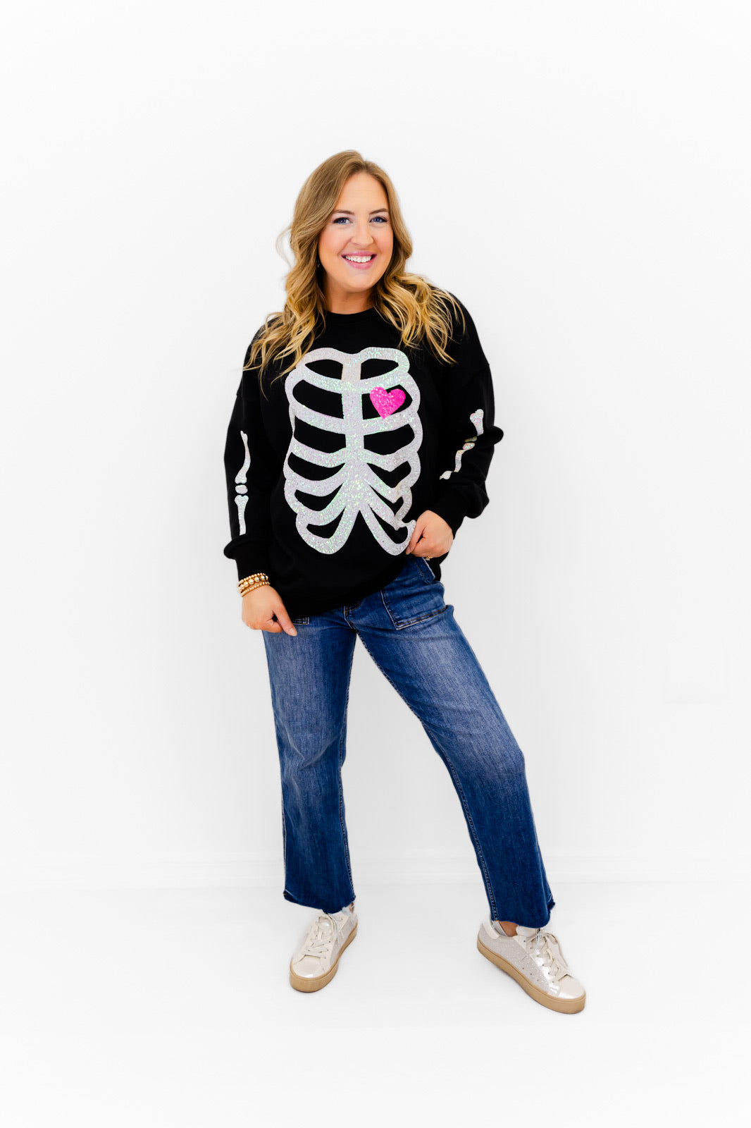 Skeleton Sequin Embellished Sweatshirt - Whiskey Darling Boutique