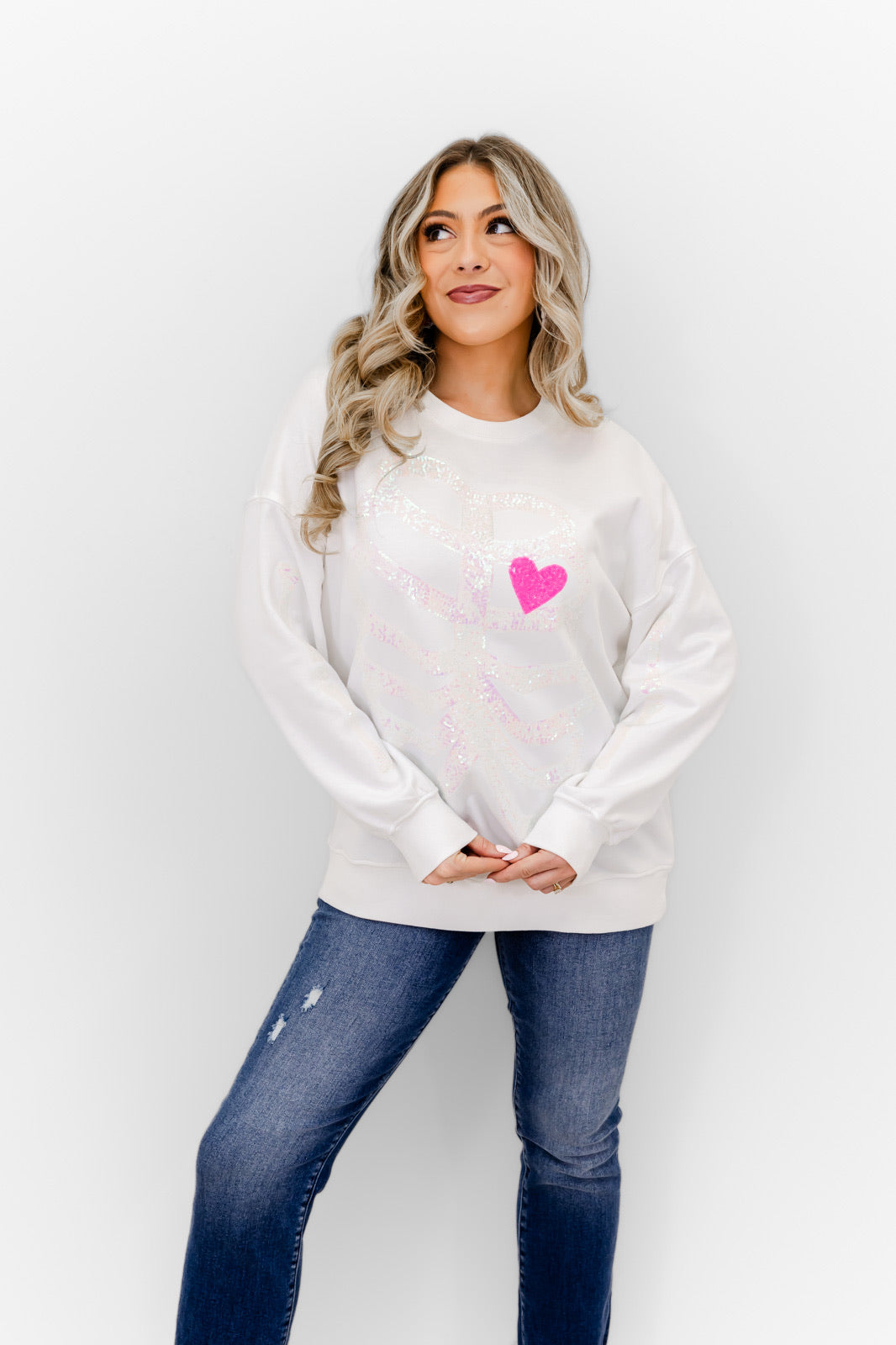 Skeleton Sequin Embellished Sweatshirt - Whiskey Darling Boutique