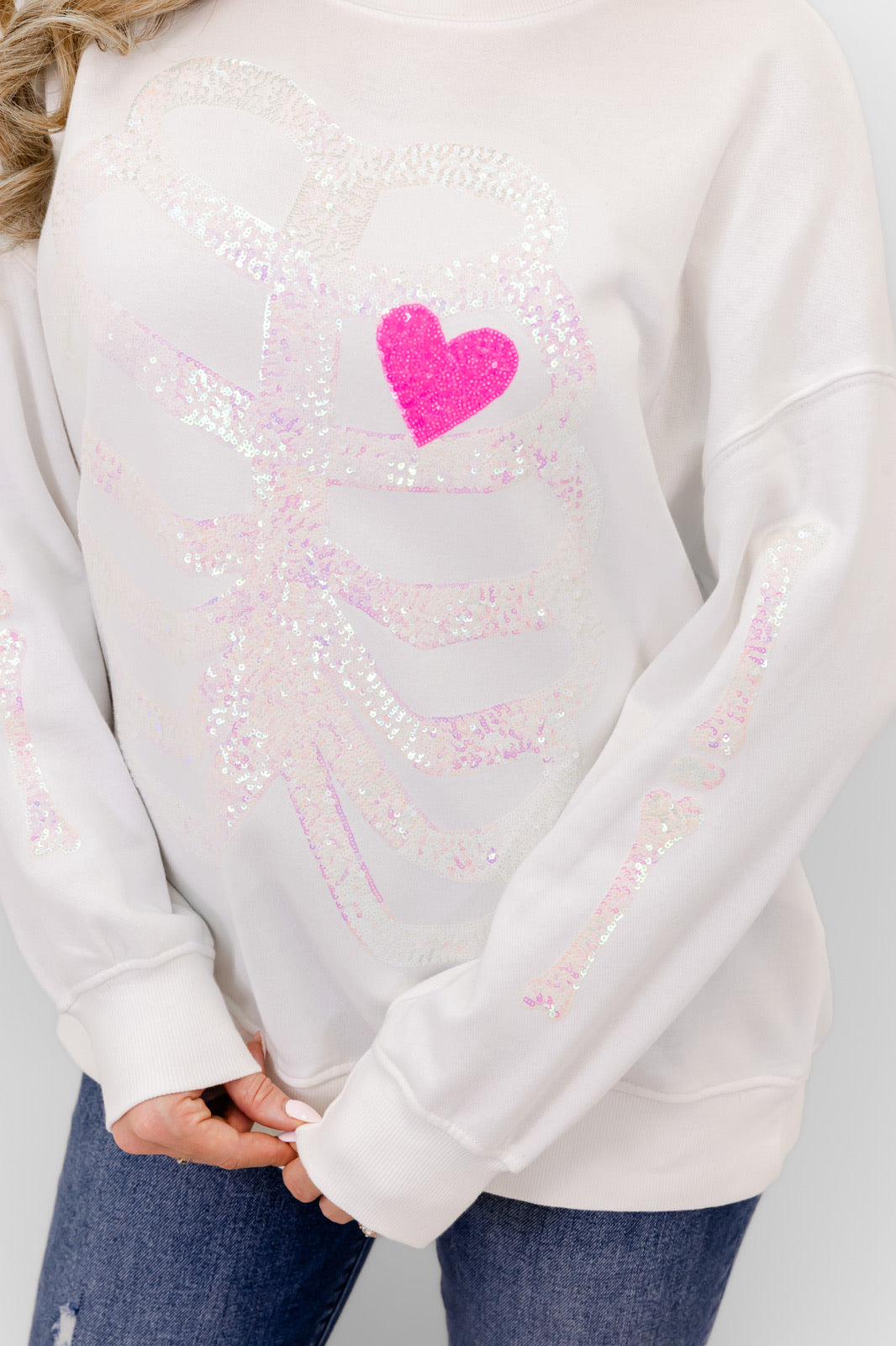Skeleton Sequin Embellished Sweatshirt - Whiskey Darling Boutique
