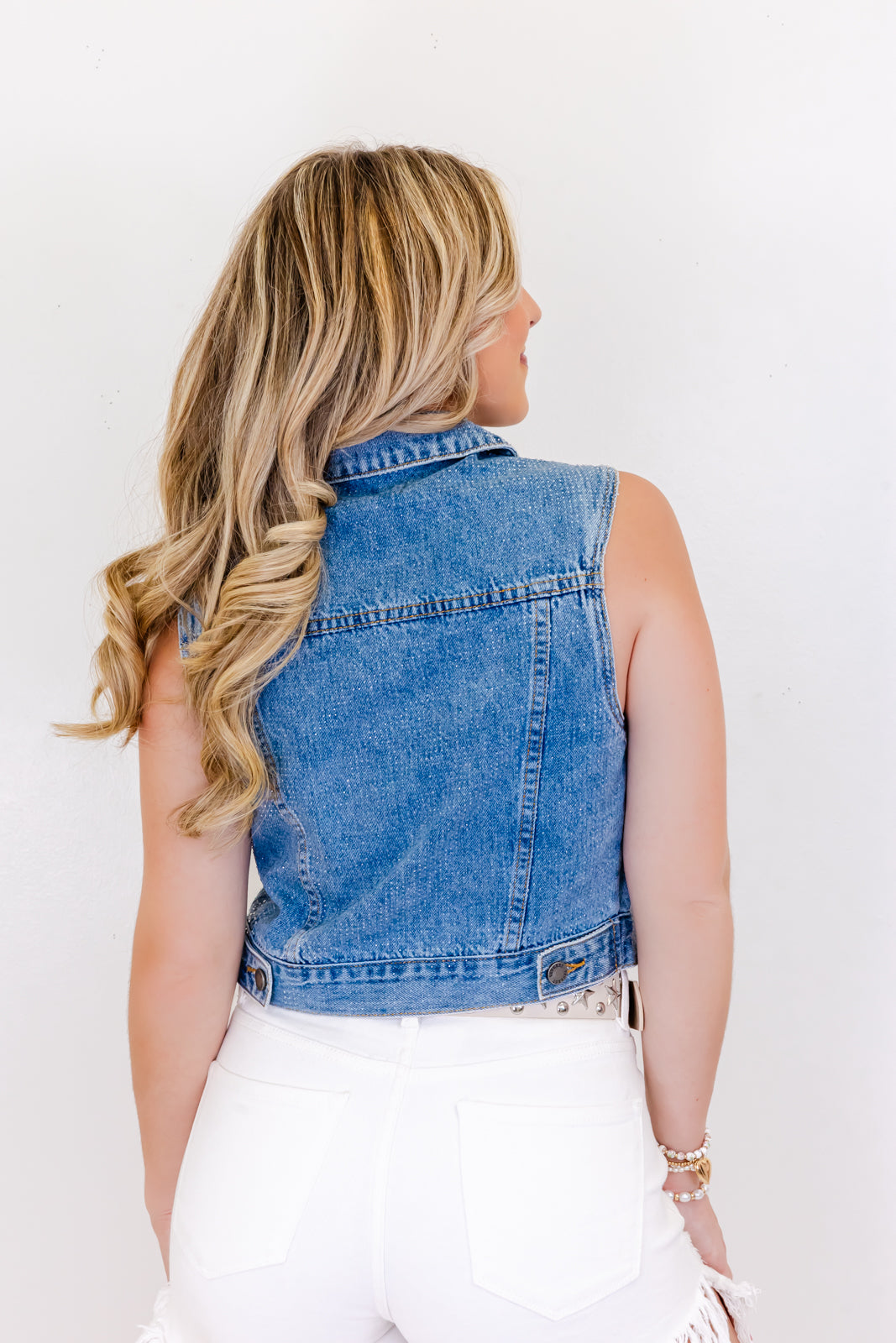 Sugar Sweet Crystal Denim Vest - Whiskey Darling Boutique