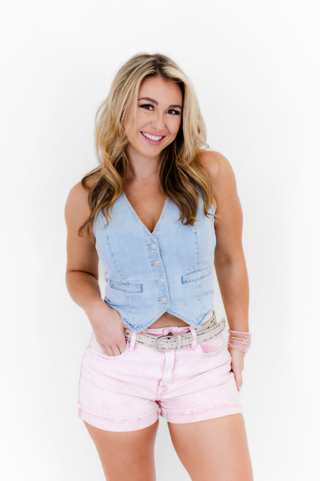 Lace Bow Washed Denim Vest - Whiskey Darling Boutique
