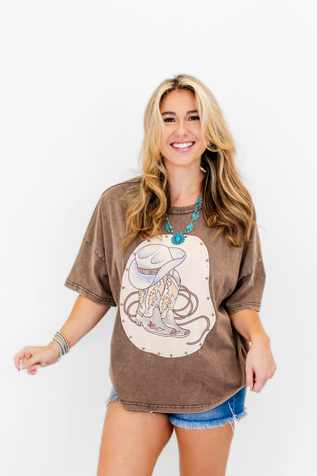 Western Graphic Patch Mineral Wash Tee - Whiskey Darling Boutique