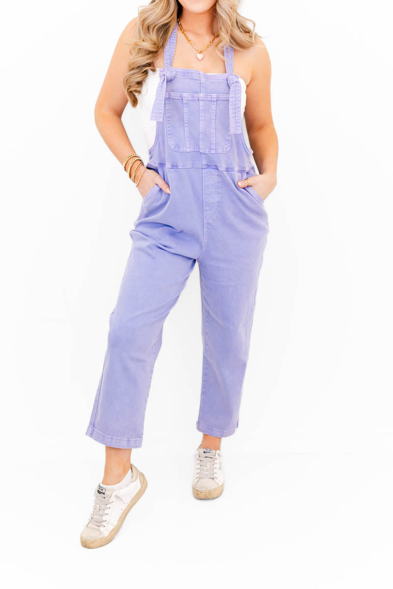 Kamryn Comfy Cropped Tie Knot Overalls - Whiskey Darling Boutique