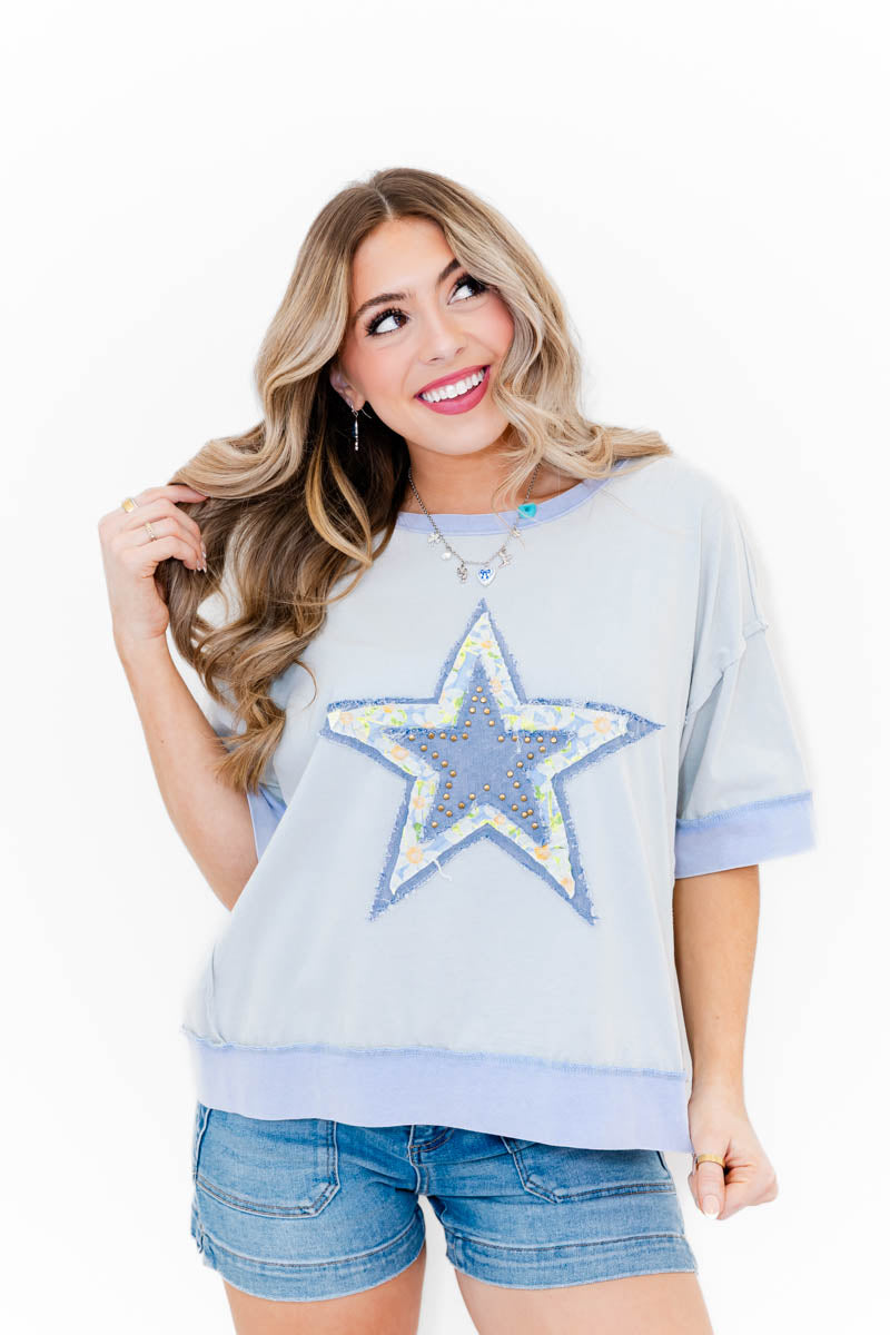 Star Floral Patch Pullover - Whiskey Darling Boutique