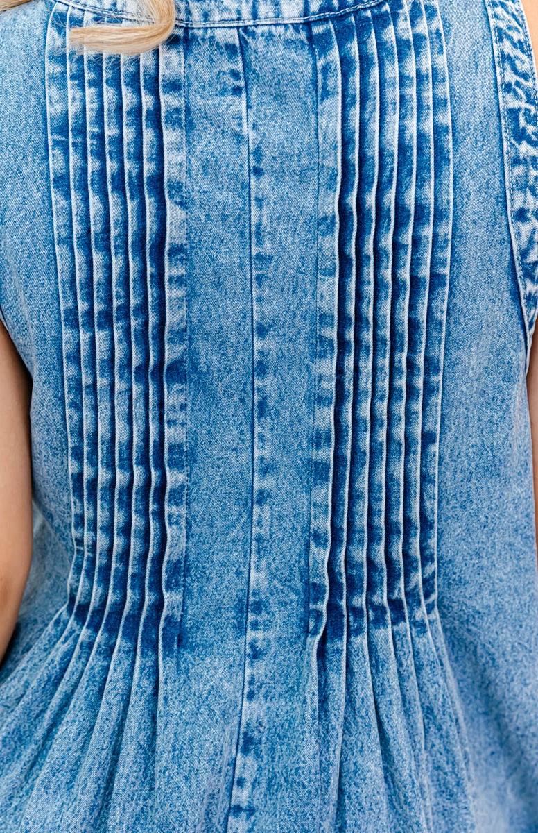 Country Cutie Pleated Denim Romper- 5 Colors - Whiskey Darling Boutique