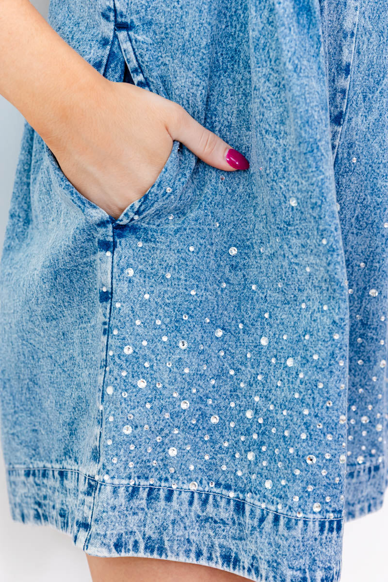 Country Cutie Pleated Denim Romper- 5 Colors - Whiskey Darling Boutique