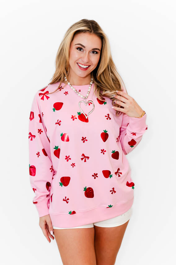 Strawberry Sparkle Sweatshirt - Whiskey Darling Boutique
