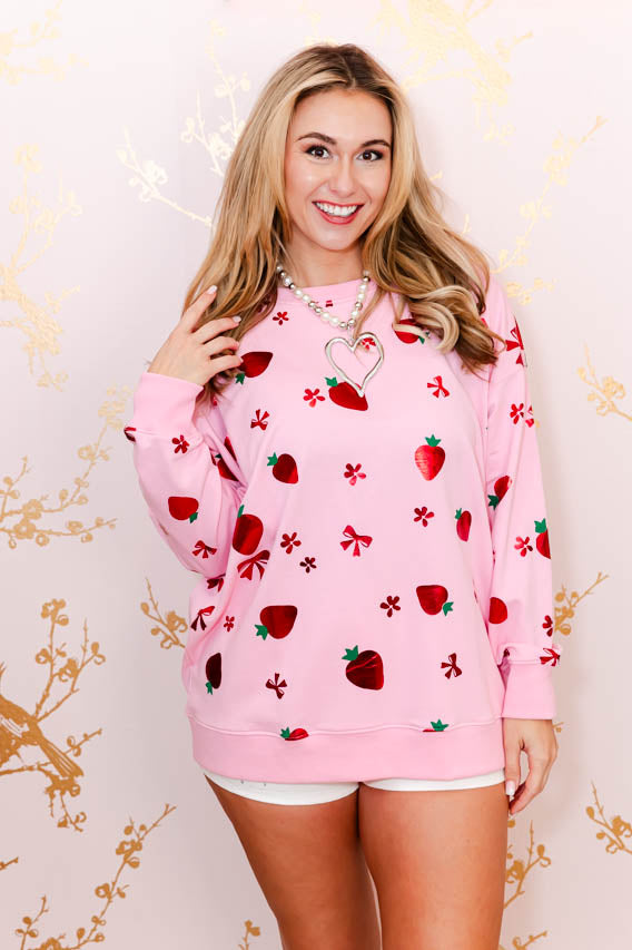 Strawberry Sparkle Sweatshirt - Whiskey Darling Boutique