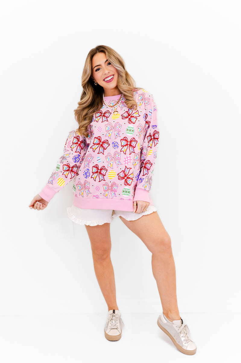 Egg Hunt & Bows Sweatshirt - Whiskey Darling Boutique