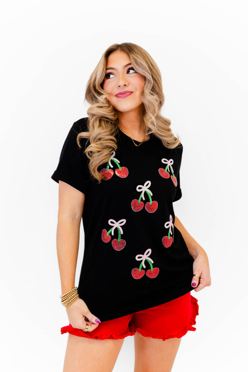 Sweet & Sparkly Cherry Tee - Whiskey Darling Boutique