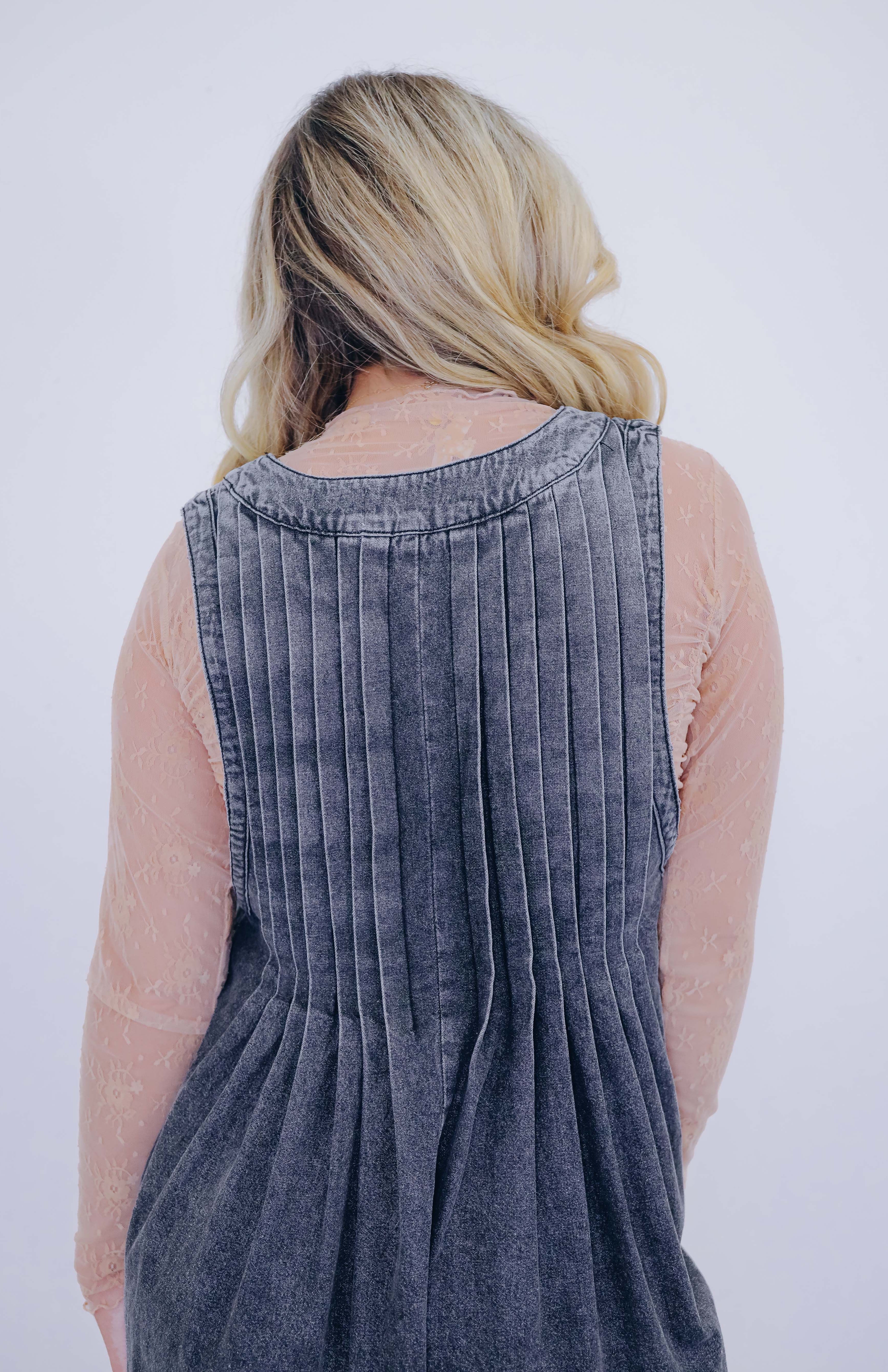 Country Cutie Pleated Denim Romper- 5 Colors - Whiskey Darling Boutique