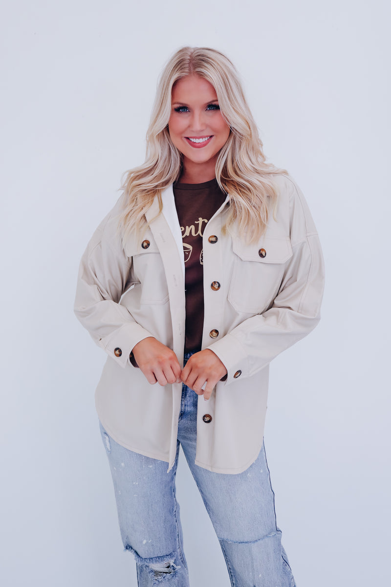 Effortlessly Chic Faux Leather Shacket - Cream