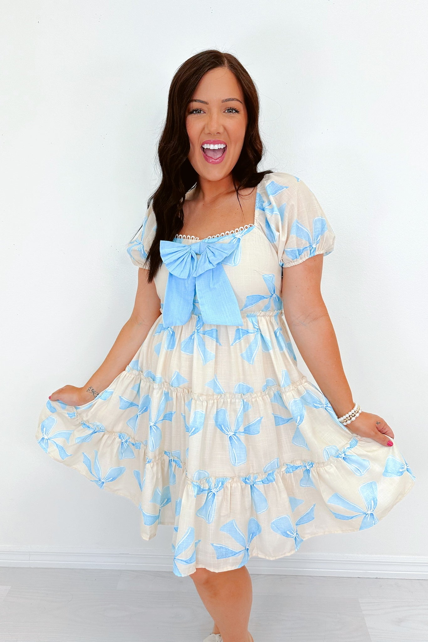 Billowing Bow Tiered Mini Dress - Whiskey Darling Boutique
