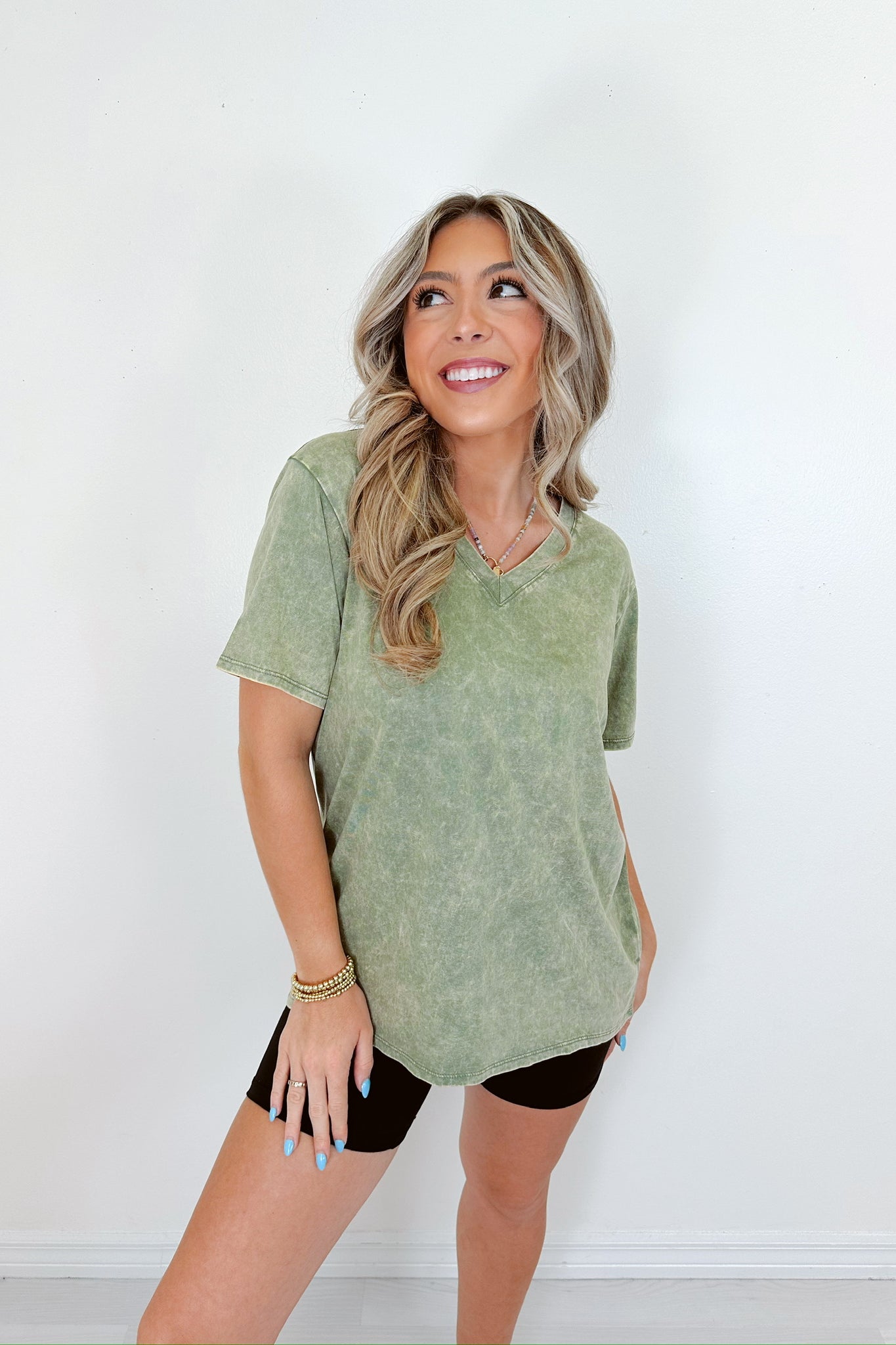 ViVi Mineral Wash V-Neck Tee - Whiskey Darling Boutique
