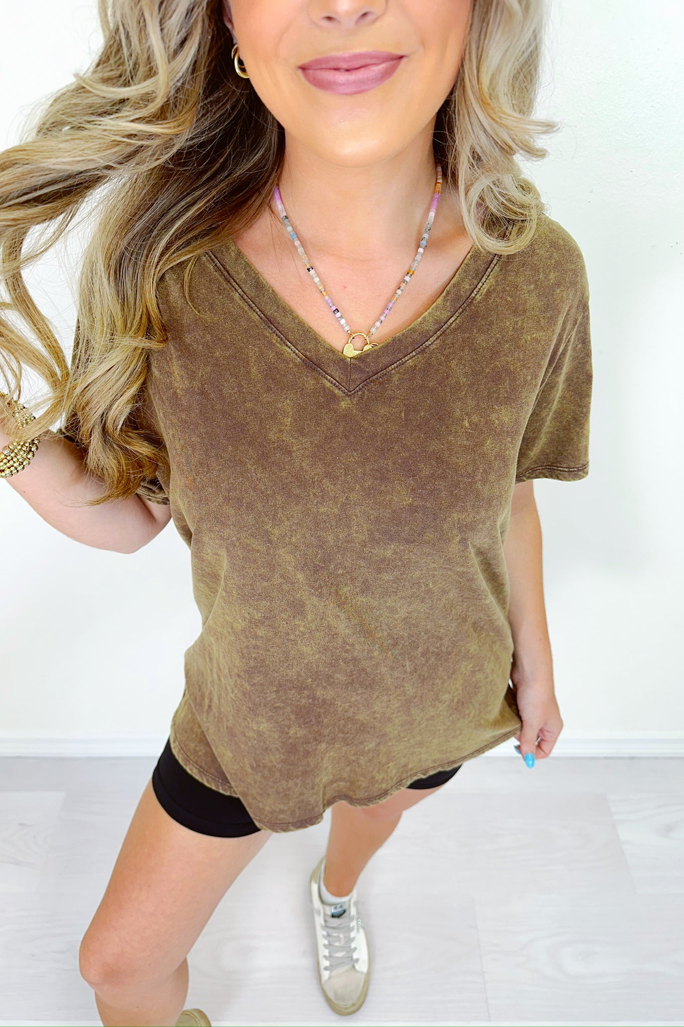 ViVi Mineral Wash V-Neck Tee - Whiskey Darling Boutique