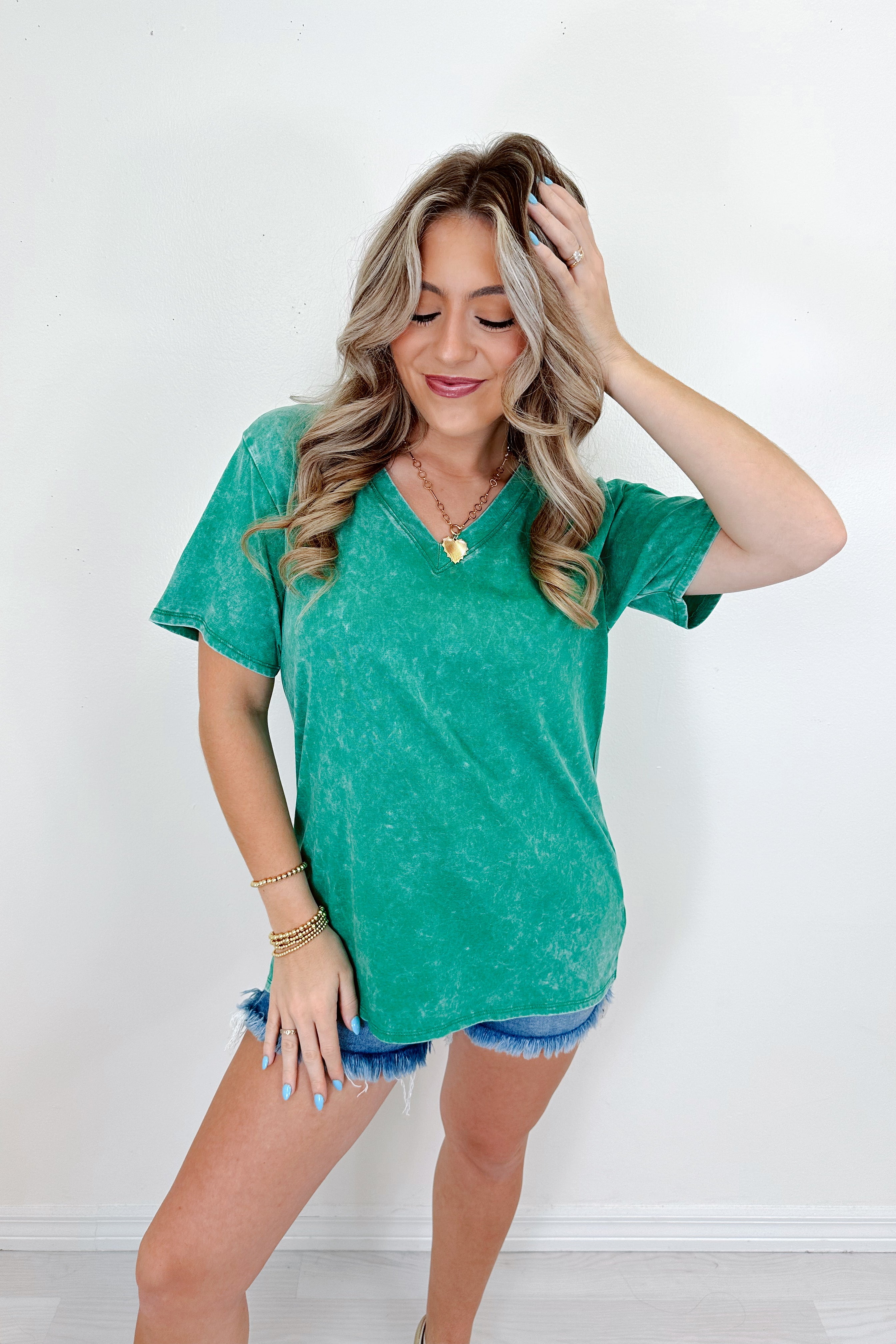 ViVi Mineral Wash V-Neck Tee - Whiskey Darling Boutique