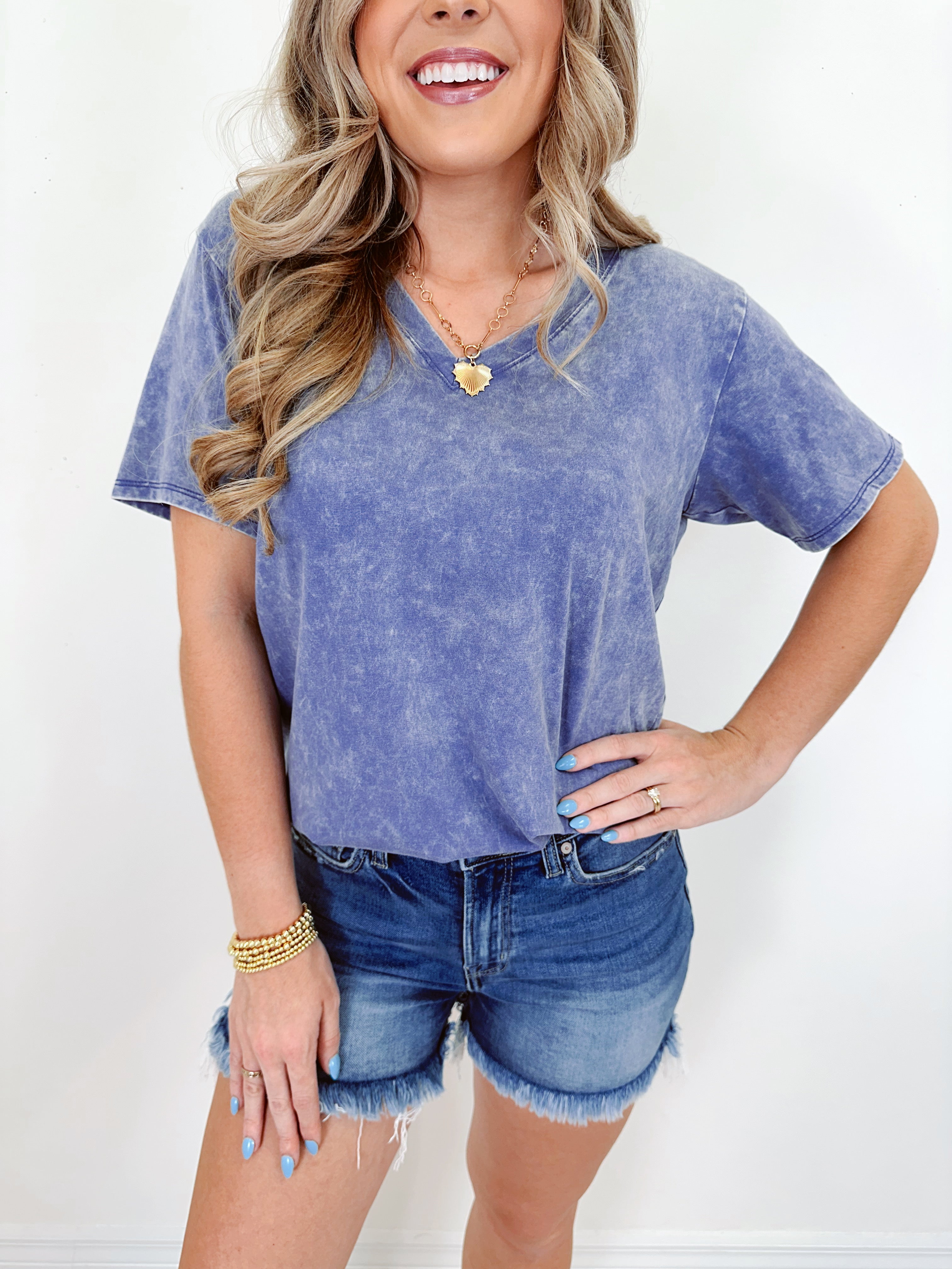 ViVi Mineral Wash V-Neck Tee - Whiskey Darling Boutique