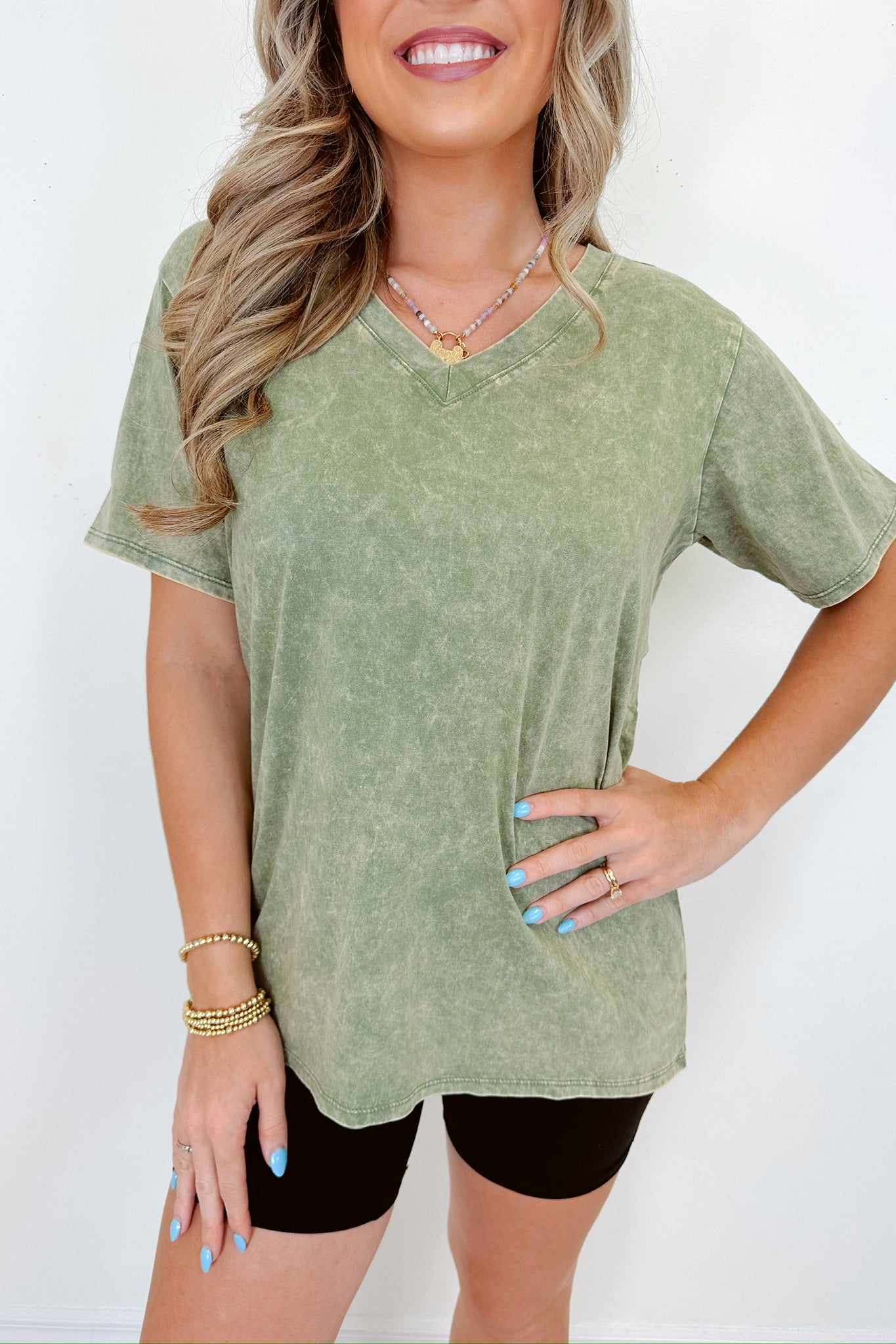 ViVi Mineral Wash V-Neck Tee - Whiskey Darling Boutique