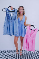 Country Cutie Pleated Denim Romper- 5 Colors - Whiskey Darling Boutique
