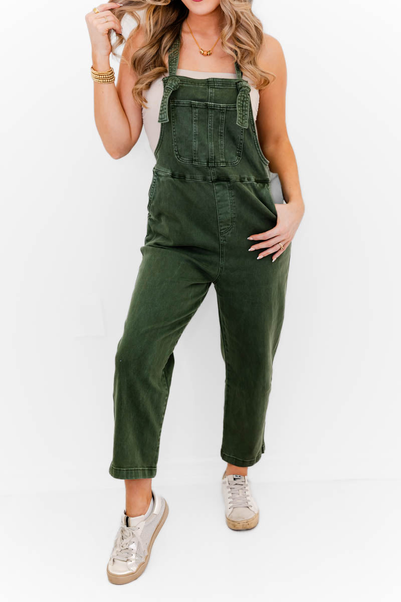 Kamryn Comfy Cropped Tie Knot Overalls - Whiskey Darling Boutique