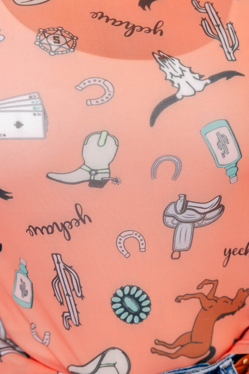 Paloma Western Print Mesh Top - Whiskey Darling Boutique