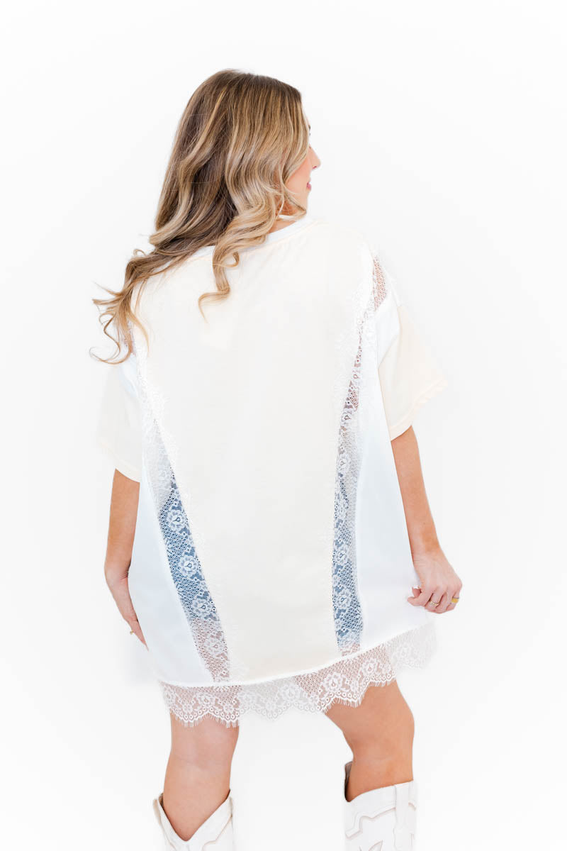 Austin Lace Contrasting Graphic Tee - Whiskey Darling Boutique