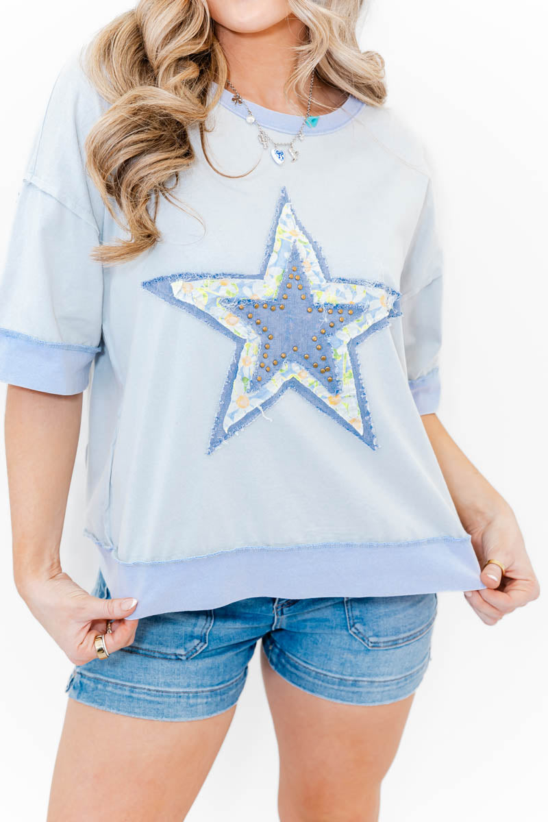 Star Floral Patch Pullover - Whiskey Darling Boutique