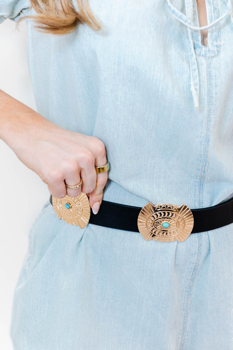 Western Faux Leather Concho Belt - Gold Tone Metal - Whiskey Darling Boutique