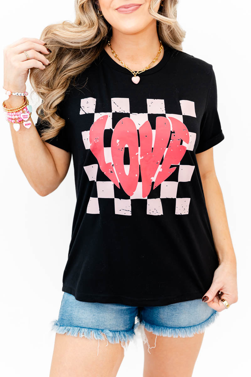 Checkered Love Tee - Whiskey Darling Boutique
