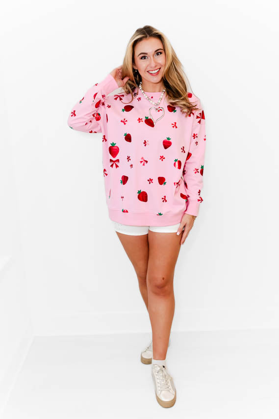 Strawberry Sparkle Sweatshirt - Whiskey Darling Boutique
