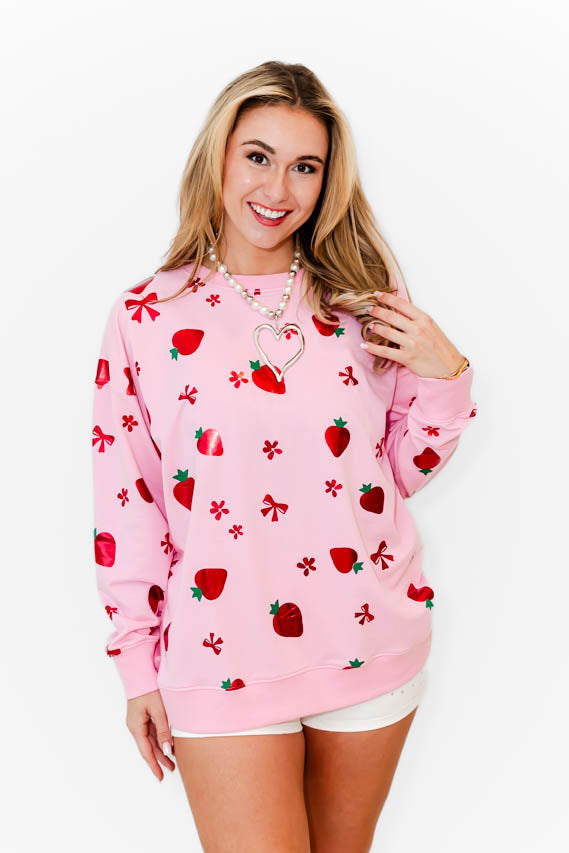 Strawberry Sparkle Sweatshirt - Whiskey Darling Boutique