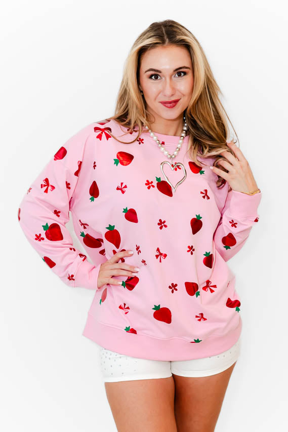 Strawberry Sparkle Sweatshirt - Whiskey Darling Boutique