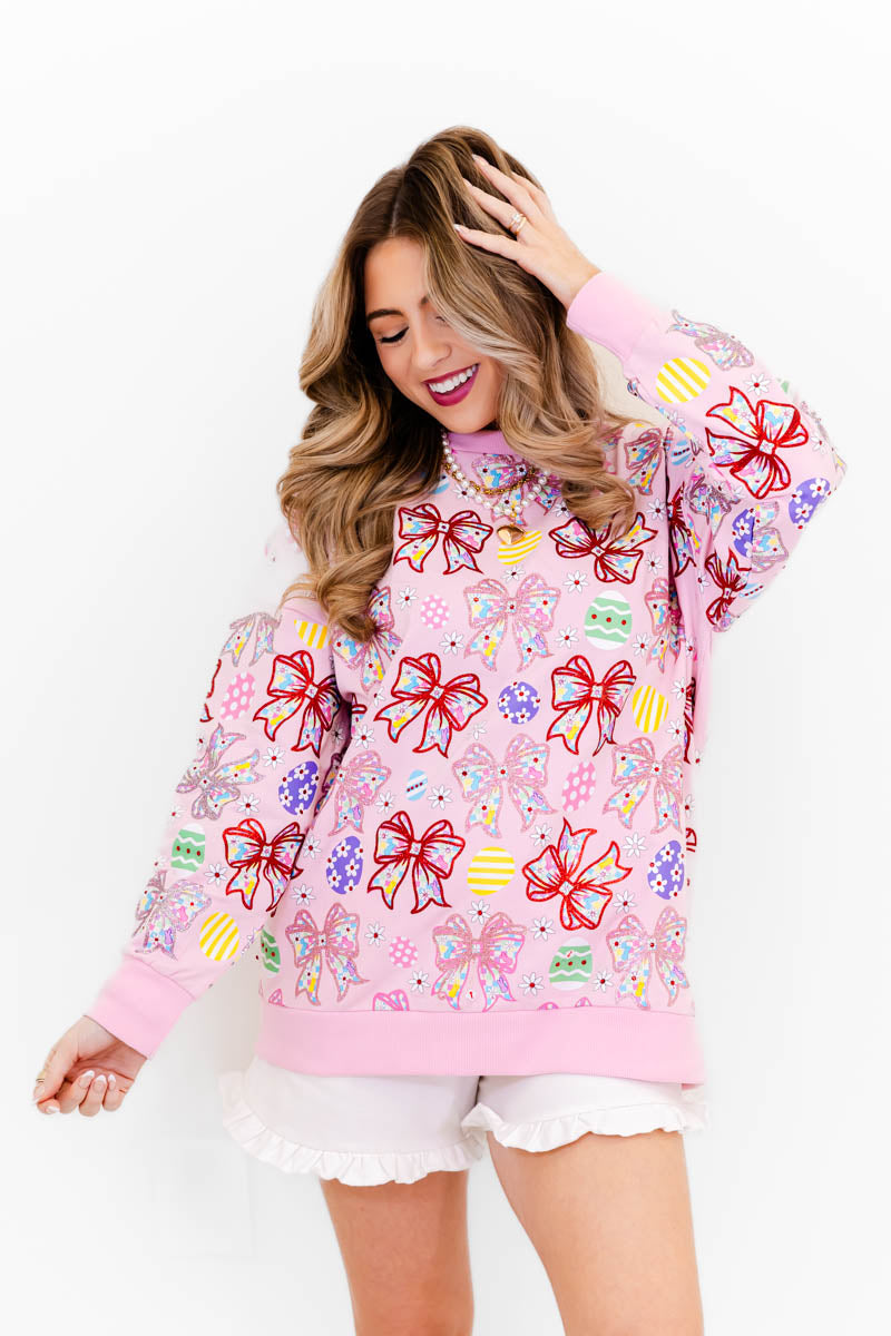 Egg Hunt & Bows Sweatshirt - Whiskey Darling Boutique