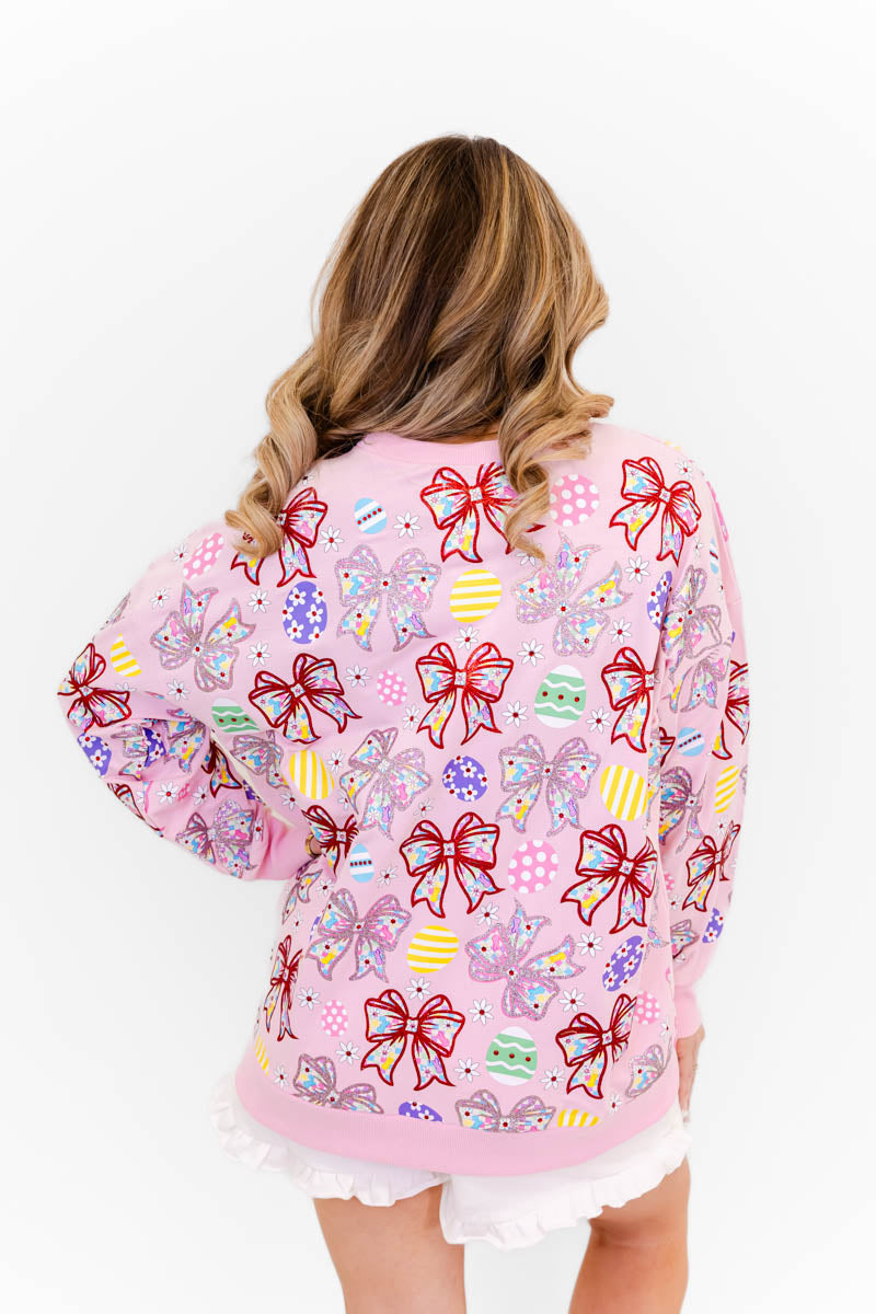 Egg Hunt & Bows Sweatshirt - Whiskey Darling Boutique