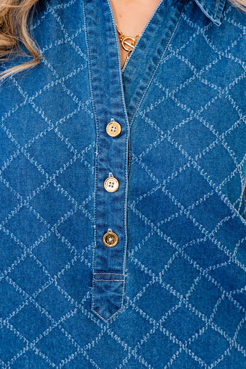 Stitched in Style Denim Dress - Whiskey Darling Boutique