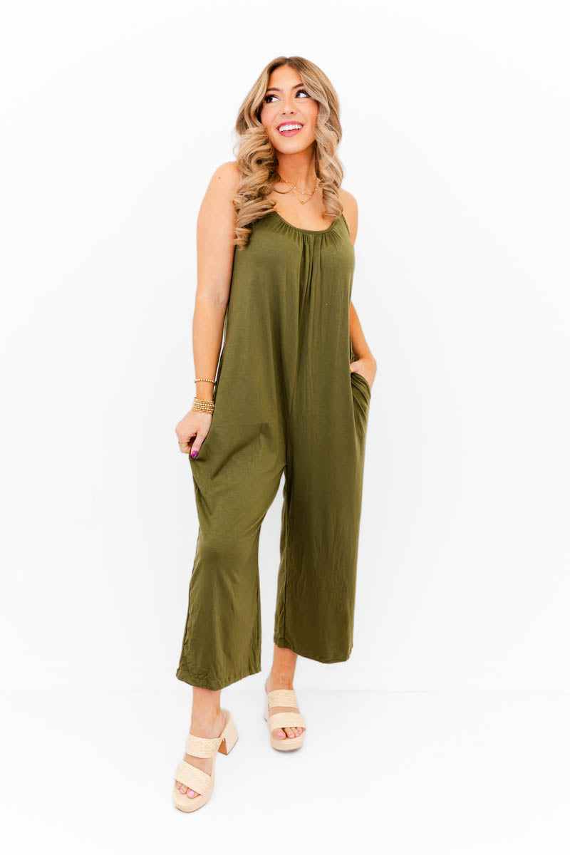 Weekend Wanderer Olive Jumpsuit - Whiskey Darling Boutique