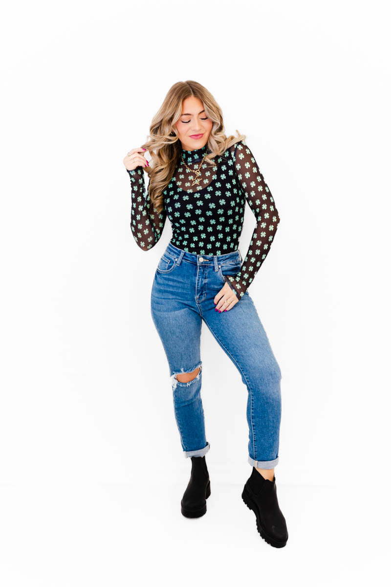Feeling Lucky Sheer Shamrock Bodysuit - Whiskey Darling Boutique