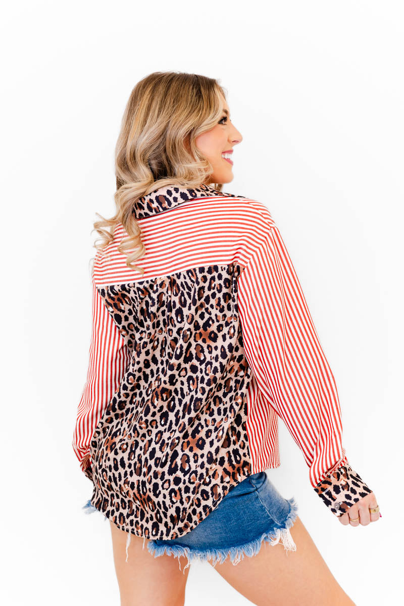 Leopard Lane Stripe Shirt - Whiskey Darling Boutique