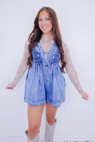 Country Cutie Pleated Denim Romper- 5 Colors - Whiskey Darling Boutique