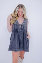 Country Cutie Pleated Denim Romper- 5 Colors - Whiskey Darling Boutique