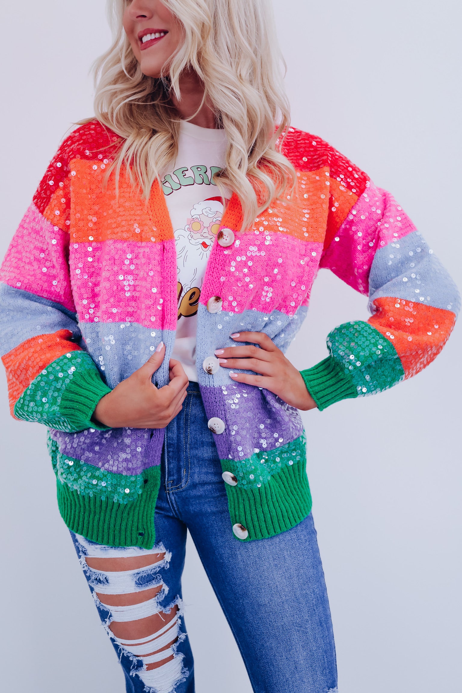 Multi color sequin cardigan best sale