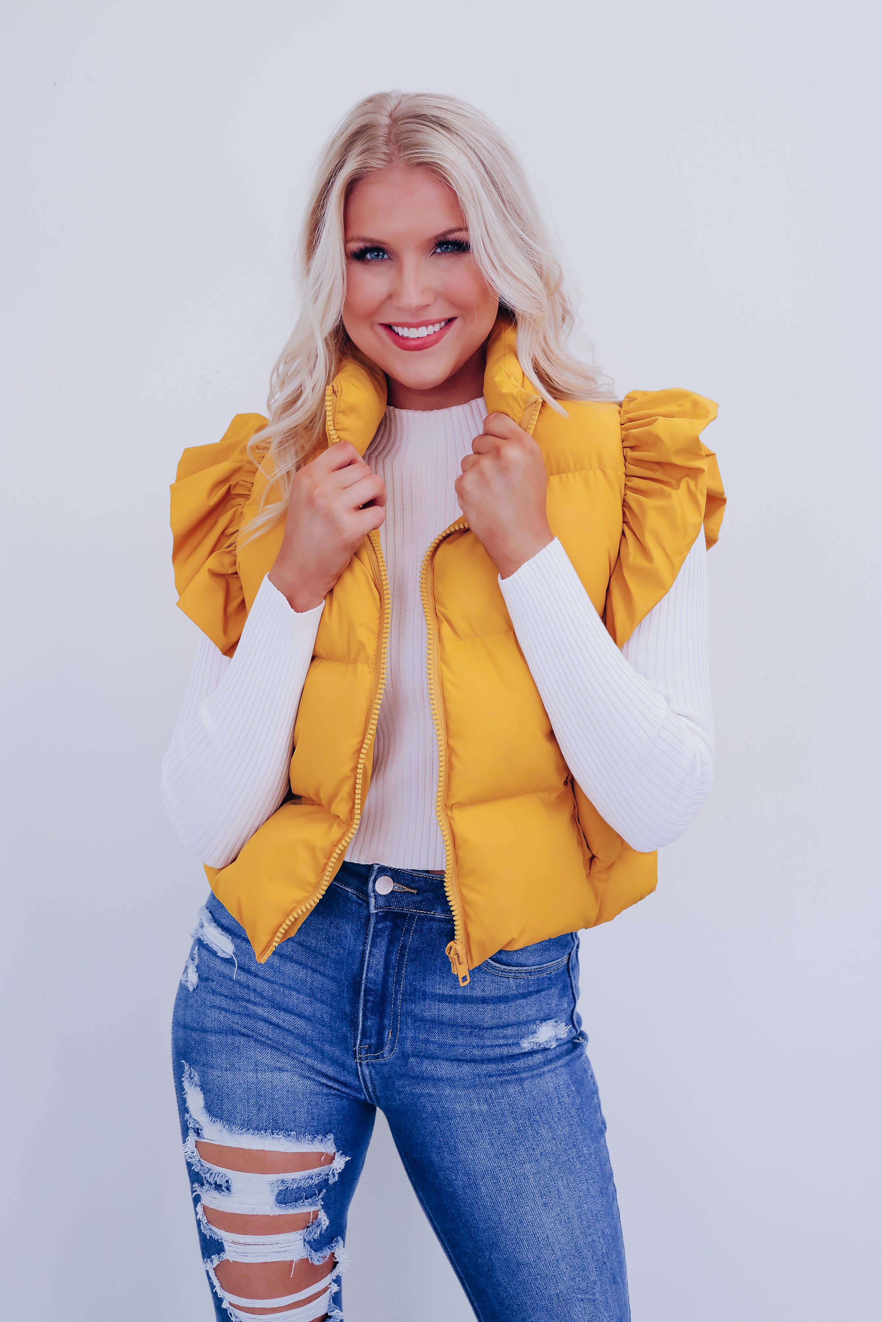 Mustard yellow puffer vest online